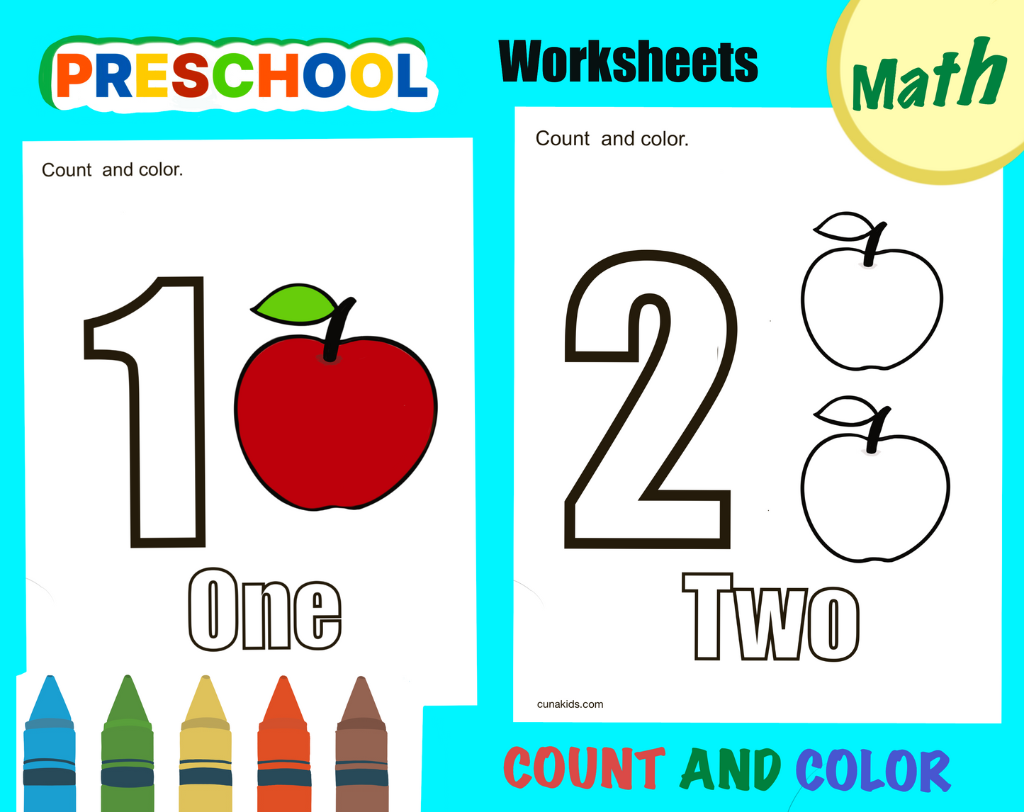 count color 1 and 2 apple